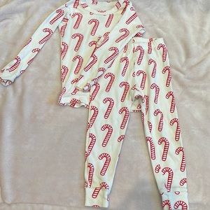 Monica and Andy candy cane pjs